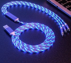 Telefoonkabels Eén drag trimetallic streamer USB Type C kabel snel oplaad LED -lichtlader stromende streamer snoer