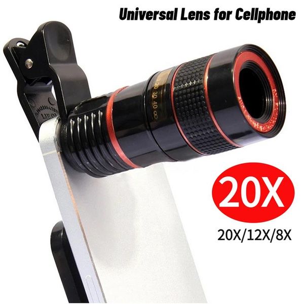 Téléobjectif pour appareil photo de téléphone 20x 12x 8x Zoom Clip Lens Kit d'objectif de télescope optique monoculaire universel pour iPhone 15 14 13 12 Plus Samsung S21 S22 S23 S24 téléphones portables