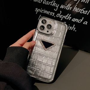 Coque de téléphone motif peau de crocodile incrustation de diamant mode coque de protection complète pour iPhone 15 14 13 Pro Max étuis de protection pour téléphone portable