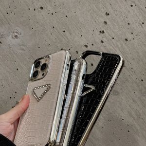 Étui de téléphone Crocodile Skin Match Diamond Inclay Fashion Full Nound Outch Protective Shell pour iPhone 15 14 13 Pro Max Mobile Phone Protective Case