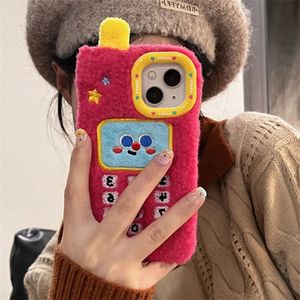 Coque de téléphone mignonne et amusante 3D en fourrure d'hiver coréenne, iPhone 15 14 12 11 Pro Max Dot Cartoon peluche antichoc, couverture souple 231104