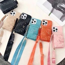 Funda para teléfono Diseñador Crossbody Monedero Titular de la tarjeta Fundas para iPhone para iPhone 15 14 13 12 11 Pro Max Samsung Galaxy S23 Ultra S22 S21 S20 Bolso de cuero de lujo Funda con cordón