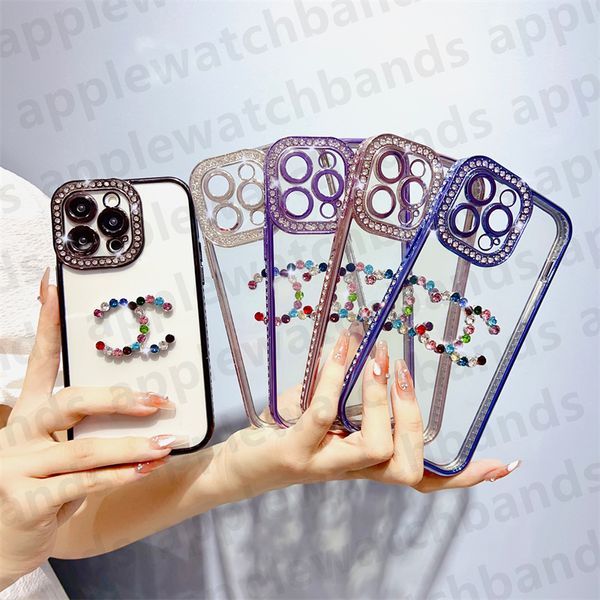 Coque de téléphone Designer Glitter iPhone Case pour iPhone 14 Pro Max 13 12 11 Luxe Couleur Bling Étincelant Strass Diamant Jeweled 3D Cristal Femmes Clear Mobile Cover