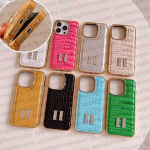 Funda para teléfono Funda para iPhone de diseñador para iPhone 15 Pro Max Fundas Apple iPhone 14 Pro Max 13 Pro 12 11 X XR XS Max 15 Plus 14 Plus Funda con patrón de cocodrilo Funda móvil con marco dorado