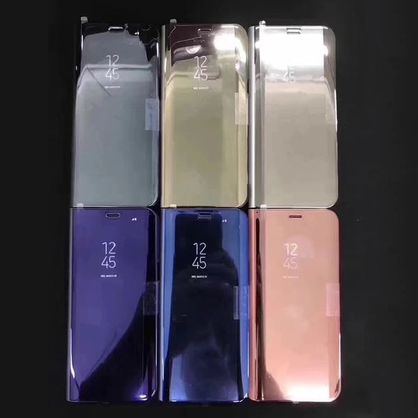 Téléphone Case Electroplate Effacer Smart Kickstand Miroir Voir Flip Cover Sleep wake Pour iPhone 6 7 8 X Samsung Galaxy S7 S8 S8 Note8 Top Qualité