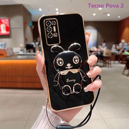 Écouteur de téléphone pour Infinix Tecno Pop 5 Lite Tecno Pova 2 Placin de luxe Square Rabbit Habbit avec couverture de boîtier Landyard