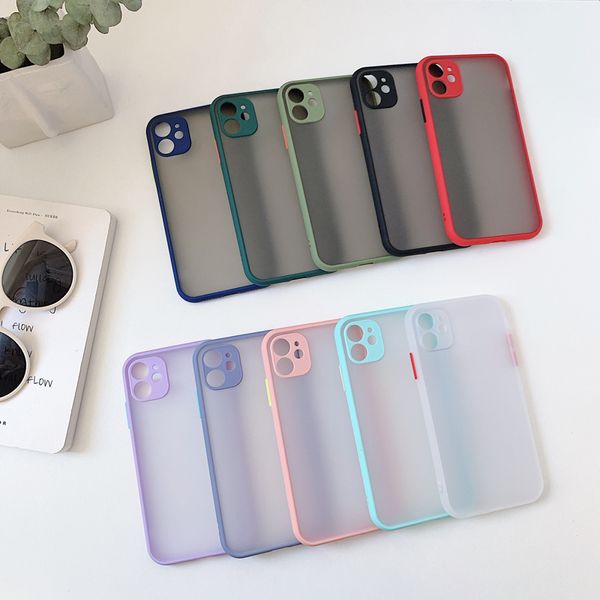 Cas de téléphone pour iPhone 12 Mini 11 Pro Max X XR XS 6 6S 7 8 Plus Couleur de contraste Matte Hard Protective Clear Case