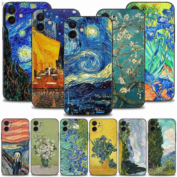 Téléphone étui pour iphone 14 13 12 11 Pro Max XS Max XR X 7 8 Plus 12 Mini 6S Silicone Noir Coque Van Gogh Ciel Étoilé Art L230619