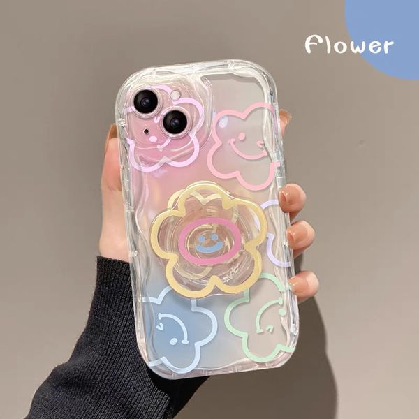 Caso telefónico para Samsung Galaxy S20 Fe S21 más S23 Ultra A13 4G A73 5G J7 J2 Prime G530 TPU Smile Smile Soporte de agarre de flores Cubierta