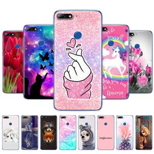 Pour Huawei Y7 2018 étui peint silicone souple TPU couverture arrière de téléphone pour Prime Full 360 Coque de protection pare-chocs