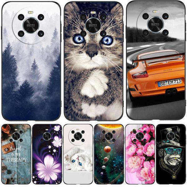 Pour Honor X9 4G 5G coque arrière téléphone protection pare-chocs souple Silicone noir Tpu chat fleur