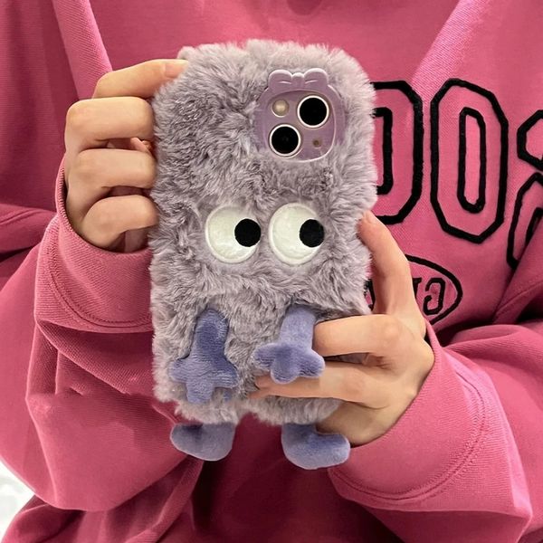 Handyhülle Funny Fur Fluffy Monster Handyhülle für iPhone 15 14 12 11 Pro MAX süßes Mädchen Winter warme Rückseite weiches Plüsch-Cola Südkorea 231104