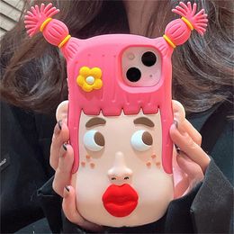 Telefoonhoesje Japan schattig en leuk cartoon 3D gebreid meisje iPhone 14 13 12 Pro Max 11 Worstmond Schokbestendig Soft Cover 231104