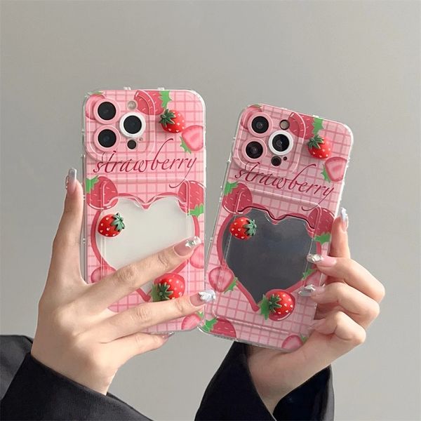 Étui de téléphone coréen mignon 3D fraise amour carte sac transparent silicone iPhone 14 Pro Max 11 12 13 Xs Xr 7 8 Plus X Cartoon Cover 231104