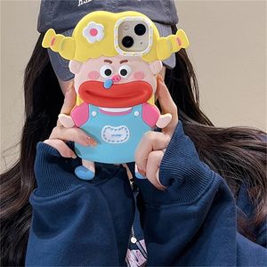 Coque de téléphone coréenne mignonne et amusante, dessin animé 3D, bouche de saucisse, fille, iPhone 14 13 12 11 Pro, tresse, couverture souple antichoc, 231104