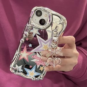 Étui de téléphone Luxueux et mignon étoile plaquée argent 3D love bow porte-clés étui souple iPhone 11 14 Pro Max Plus 12 13 housse en silicone 231104