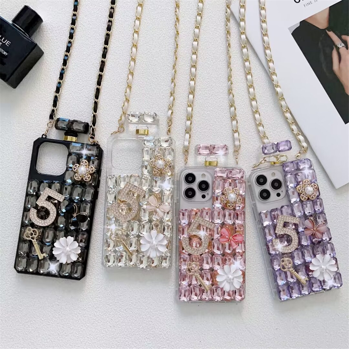 Phone Case Luxury Glitter iPhone Cases For iPhone 15 15 Plus 14 Pro Max 13 12 11 Designer Crossbody Bling Sparkling Rhinestone Diamond Jewelled 3D Crystal Women