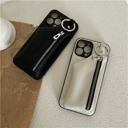 Étui de téléphone Portefeuille en cuir de luxe avec fente pour carte et fermeture éclair pour iPhone 14 13 12 11 Pro Max X XR XS housse de protection contre les chocs Funda 231104