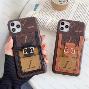 Telefoon Case Met Kaart Solt Luxe Designer Phonecase Voor Iphone 11 12 13 14 Pro Max Gevallen Klassieke Brief Bloem lederen Telefoons Cover Pocket