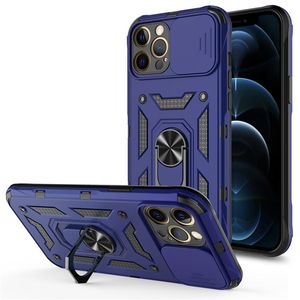 Cajas del teléfono 2 en 1 Protección a prueba de golpes para iPhone 13 Pro Max 12 11 con cámara Push Pull Cerrar Ventana Coche Soporte magnético Anillo Cubierta protectora