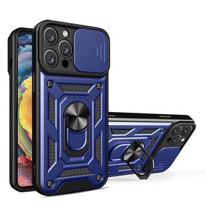 Cajas del teléfono 2 en 1 Protección a prueba de golpes para iPhone 14 Pro Max 14max 14Pro con cámara Push Pull Cerrar Ventana Coche Soporte magnético Anillo Cubierta protectora