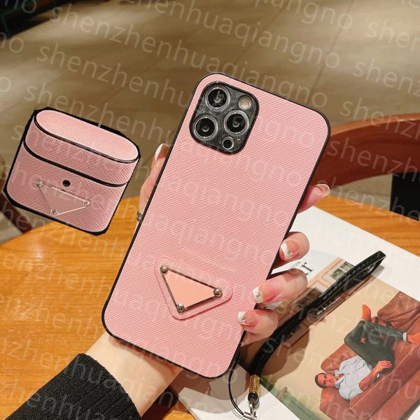 Coques de téléphone Airpods Suit pour iPhone 14 Pro Max 13 11 Case Fashion Designer Classic Pd Pure Green Pink Black White Broen Back Cover Mobile Shell