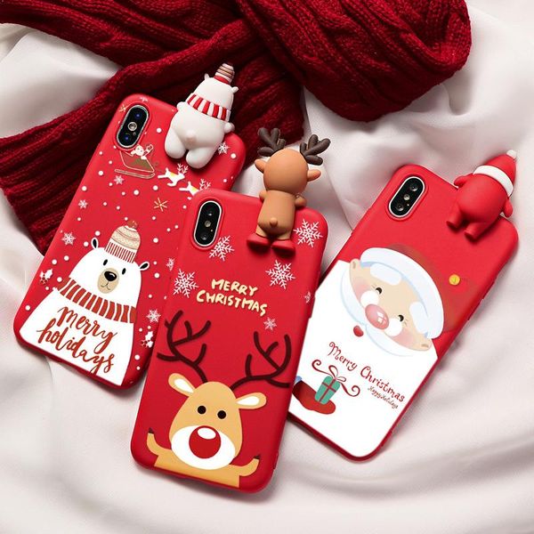 Cajas de teléfono Lindo caricaturas 3d navideño santa reindeer Tree Case suave para iPhone 13 11 Pro Max XR 8 12 Plus Cover 2021 Regalo de Navidad