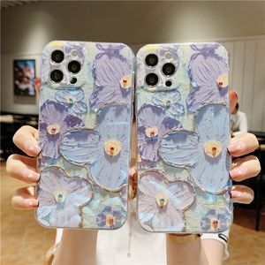 Colorida Pintura al óleo retro Case de teléfono impreso para 12 Pro Flower lindas ondas rizadas Border exquisito Teléfono Topicultura Tpu TPU Durable para niñas Mujeres