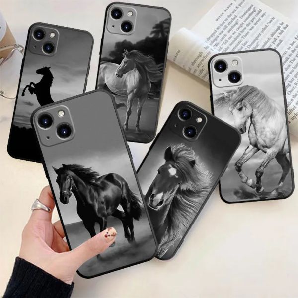 Cajones telefónicos para iPhone 15 14 13 12 11 Pro Max Plus 13 Mini x XR XS MAX 8 7 Plus 6 6s Plus TPU Coque Coque Horse