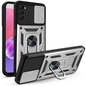 Telefoonhoesjes voor Samsung Galaxy A04 A14 A24 A34 A54 A03 A13 A23 A33 A53 A73 4G 5G met 360 ° Roterende Standstand Ring Car Montage Dubbele laag Schuifcamera Beschermingsomslag