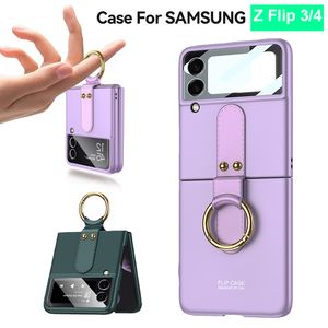 Étuis de téléphone pour Samsung Galaxy Z Flip 4 3 5G avec support de bague de doigt, couverture arrière de protection ultra fine, objectif de caméra, protection complète z Flip4
