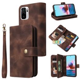 Estuches de teléfono para Xiaomi 11T 10T POCO M4 X4 Redmi Note 11 10 Pro 4G 5G Monedero Multi Tarjeta Cremallera Funda de cuero