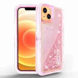 Estuches para teléfonos Quicksand para Iphone 13 Pro Max Bling Liquid Glitter Defensor flotante Cubierta protectora que fluye agua HKD230807