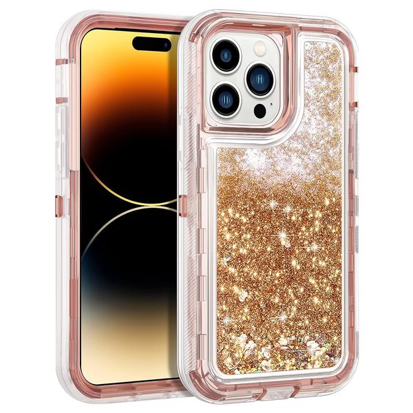 Étuis de téléphone mobile de luxe pour les sables mobiles pour iPhone 15 Pro Max 14 Plus pour Samsung S23 Ultra Bling Bling Glitter Floating Quicks Sands High Duty Duth Tocop