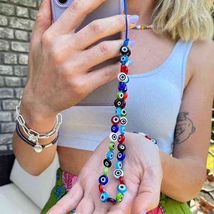 Telefoon Ketting Kralen Band Pols Mobiele Telefoon Lanyard Smiley Vinly Heishi Kettingen Star Charm Boze Oog Sieraden 2021 AA220318