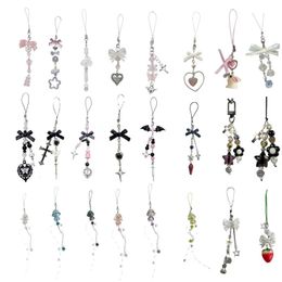 Telefoon Charme Riem Keychain Kawaiicute Crystal Jellyfish Hanger Chain Bowknot Keycord voor iPhone Camera Bag 240523