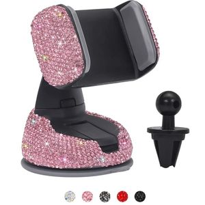 Support de téléphone pour pare-brise de voiture, diamant brillant, fort collant, fonctionnel, tableau de bord, ventilation, accessoires automobiles pour femmes, rouge rose