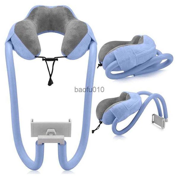 Soporte de almohada para el cuello del teléfono Soporte para teléfono para viaje en avión Soporte ajustable para teléfono celular con 360 Tableta flexible Almohada para el brazo para el cuello