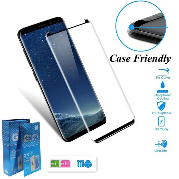 Case Friendly Vidrio templado 3D Curvado No Pop-up Protector de pantalla para Samsung Galaxy S23 S22 plus ultra 10 9 8 S7 edge S8 S9 S10 S20 S21 Note 20 con caja de paquete minorista