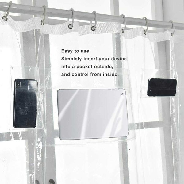 Support de tablette de téléphone doublure de rideau de douche avec poches écologique EVA rideau transparent à séchage rapide décoration de la maison rideau de salle de bain 210609