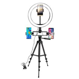 Trépied de téléphone avec lumière annulaire Led de 136Cm, 122Cm, 3 couleurs sur pied, lampe annulaire de 10 pouces de hauteur pour Youtube Live