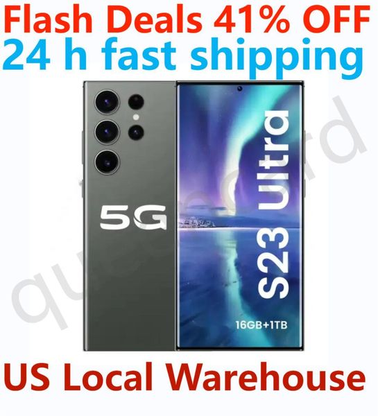 Teléfonos S23 Ultra 5G Smart 4G LTE Octa Core 6.8 pulgadas Pantalla completa ID de huella digital ID 13MP Cámara GPS GPS desbloqueado Warehouse Inglés