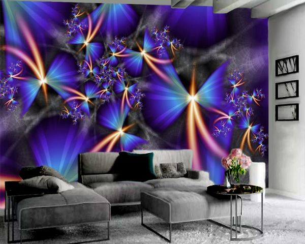 Photo 3d papier peint coloré bleu fleurs 3d papier peint intérieur TV fond décoration murale 3d Mural papier peint pour salon