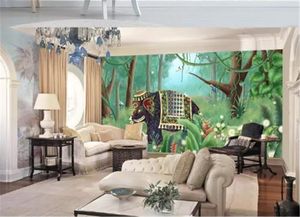 Photo 3d papier peint plante tropicale nordique cocotier Animal éléphant paysage TV fond mur Jungle papier peint Mural