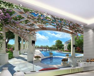 Foto elke maat Deluxe Villa 3D Zwembad Achtergrond Fashion Decor Woondecoratie voor Slaapkamer