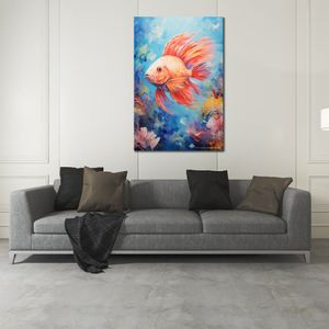 Foto convertida en lienzo, pintura impresionista de un pez exótico, impresiones de carteles personalizadas para decoración de pared de habitación de estudio