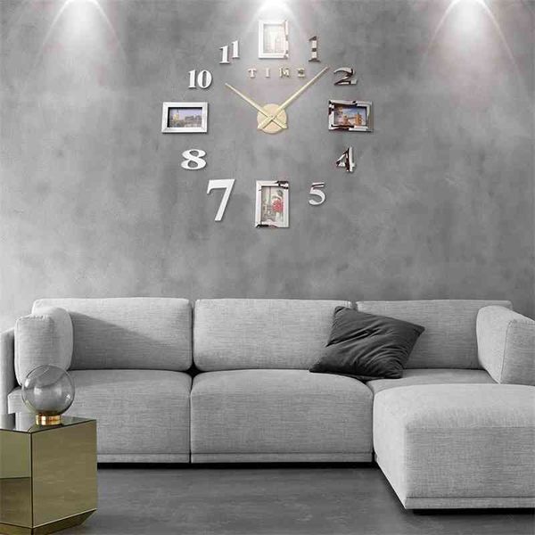 Cadre photo Saat Horloge murale Horloge Reloj de Pared Duvar Saati Relogio de Parede Klok Design moderne Montre 3D Grand lumineux 210401