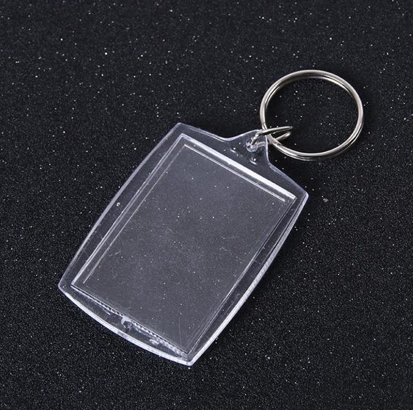 LLavero de foto rectangular transparente en blanco, inserto de acrílico, foto, marco, llavero, llavero, anillo dividido DIY