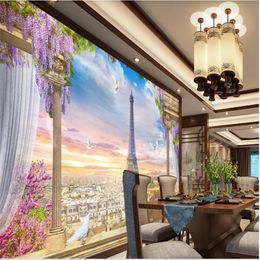 foto muurschildering behang 3d driedimensionale Europese stijl Parijs landschap achtergrond muur Mooie landschap wallpapers