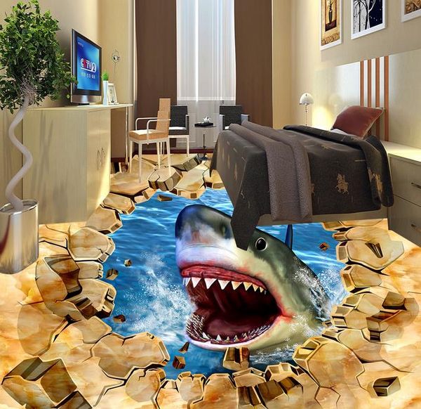 Foto mural papel pintado tiburones agua 3D pintura tridimensional mapa 3D papel pintado personalizado para paredes